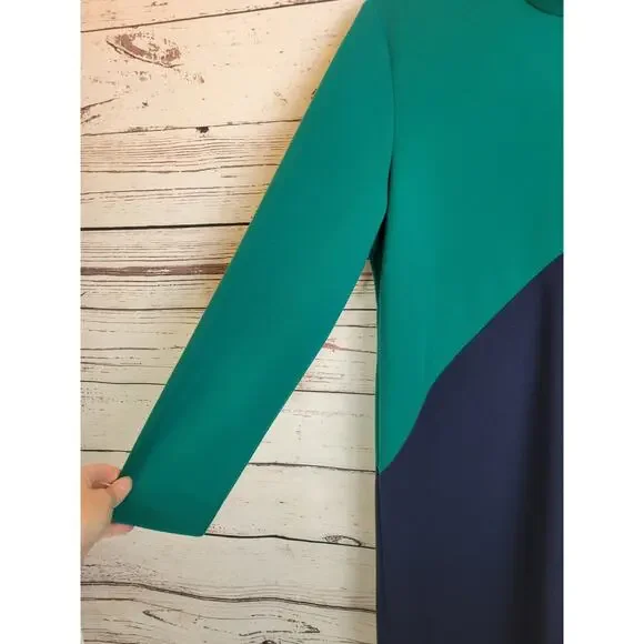 VTG EJM Colorblock Turtleneck Long Sleeve Sheath Dress Green Blue Red Size 8 - Picture 9 of 11